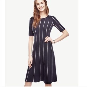 Ann Taylor Navy With White Striped Sweater Dress.